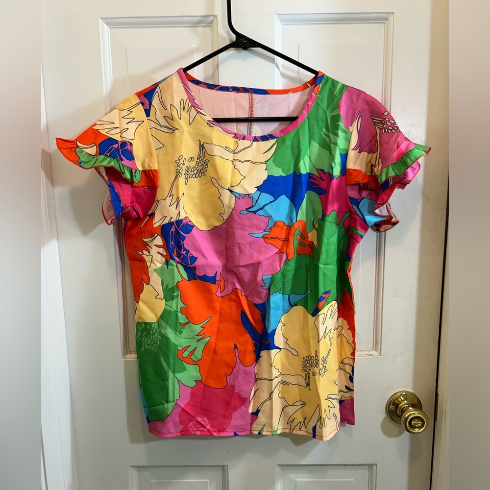 SHEIN Multicolor Floral Ruffle Sleeve Blouse